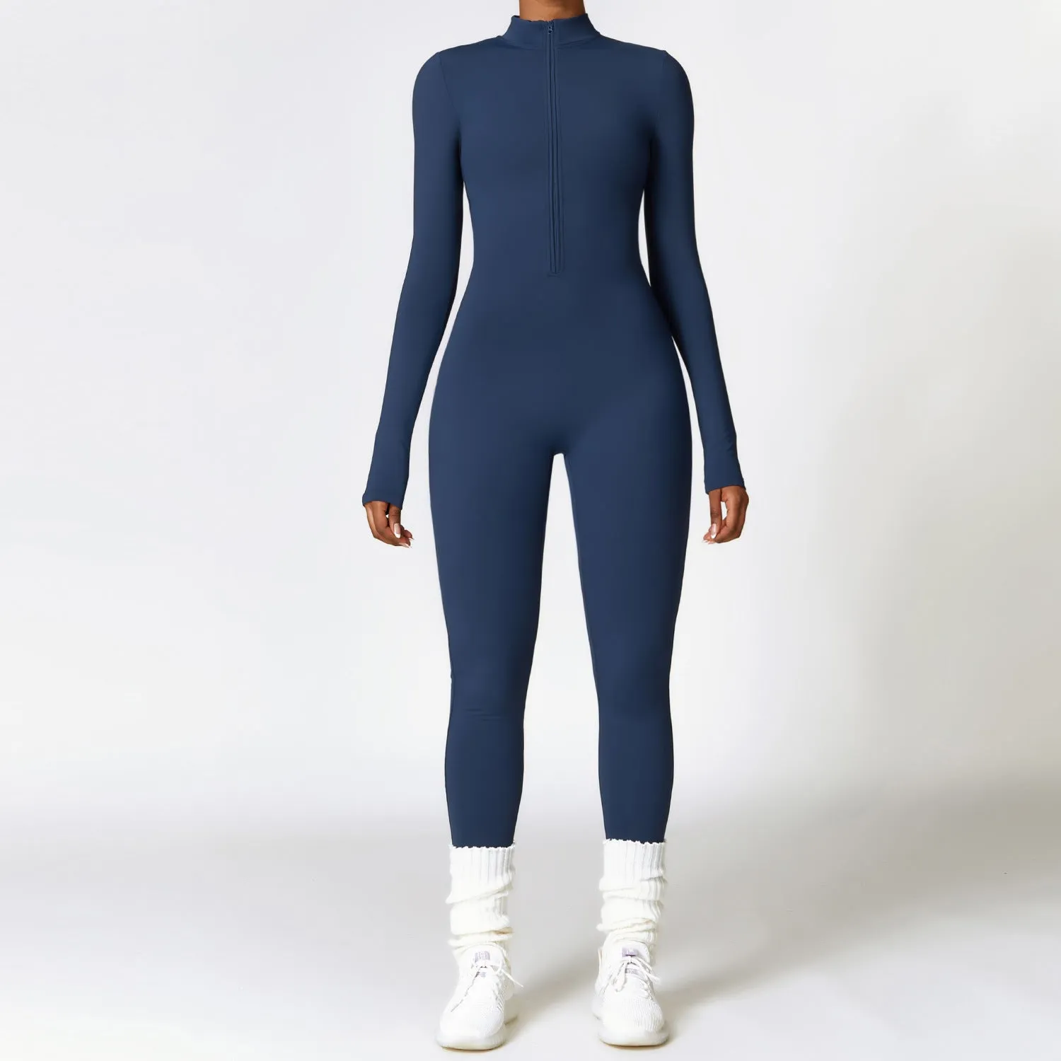 Zipper nude tight fitting velvet yoga jumpsuit,